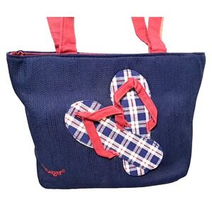 Longaberger Tote Bag Flip Flop Collectors Denim Red White‎ Blue 3 pieces